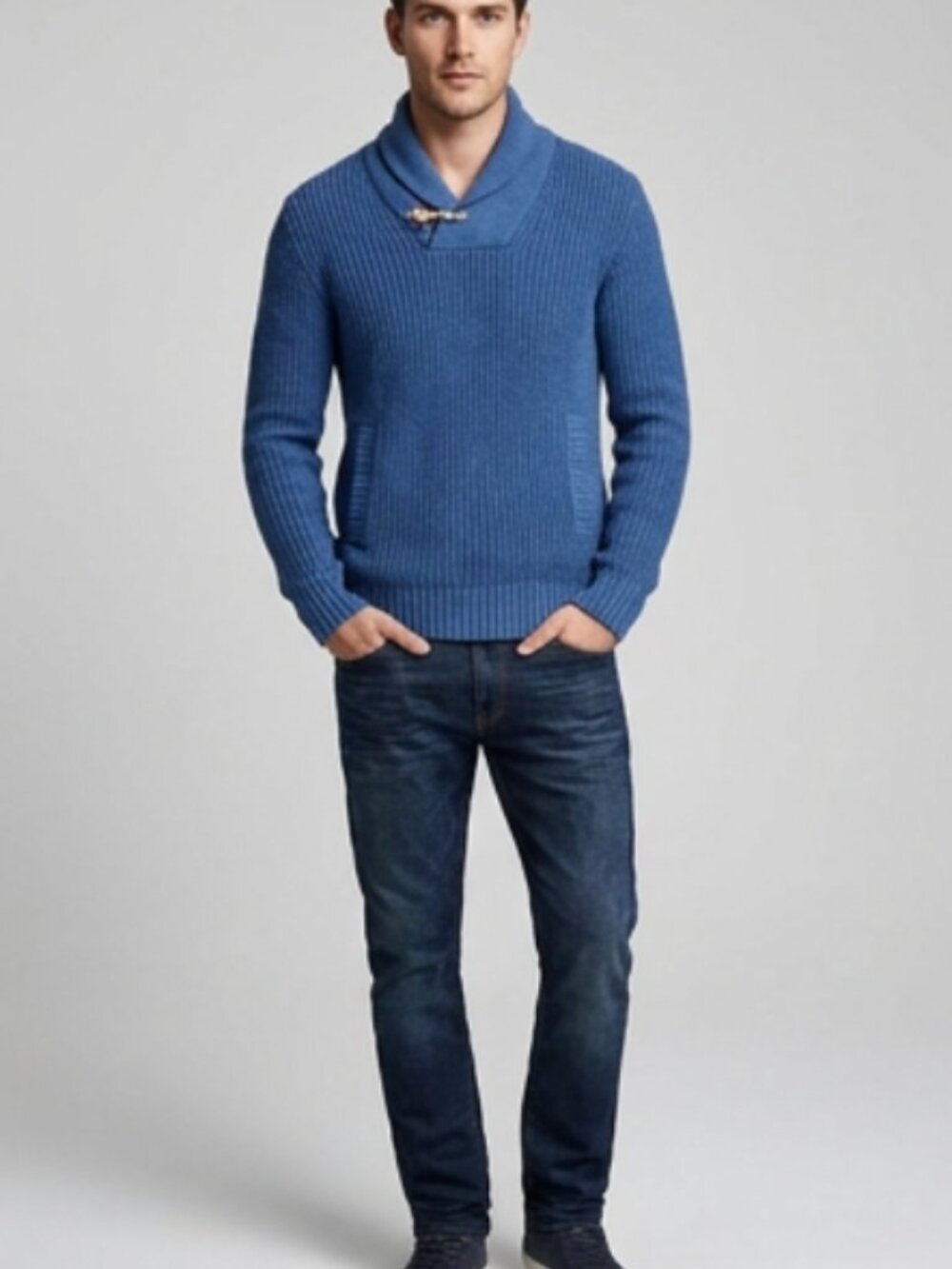 H&M Mens LOGG Shawl sweater Navy Blue Size S - Picture 2 of 7